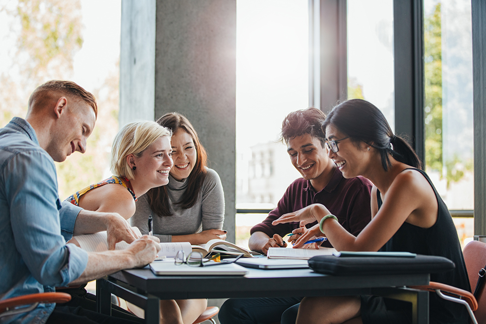 College students studying together