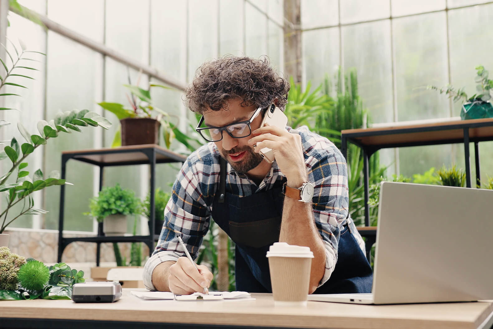 Small business owner talking on the phone