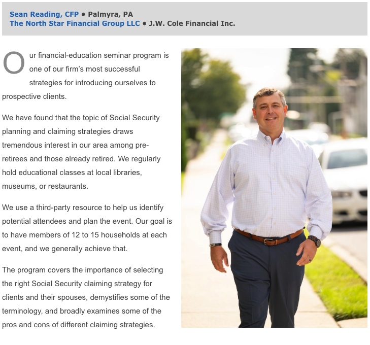 Social Security education encourages prospective client meetings